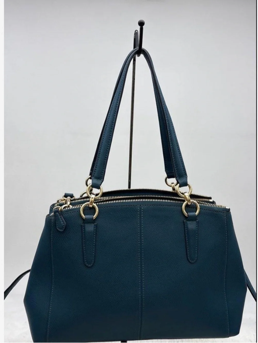 Coach Pebbled Leather Satchel in Deep Teal with Gold Hardware
